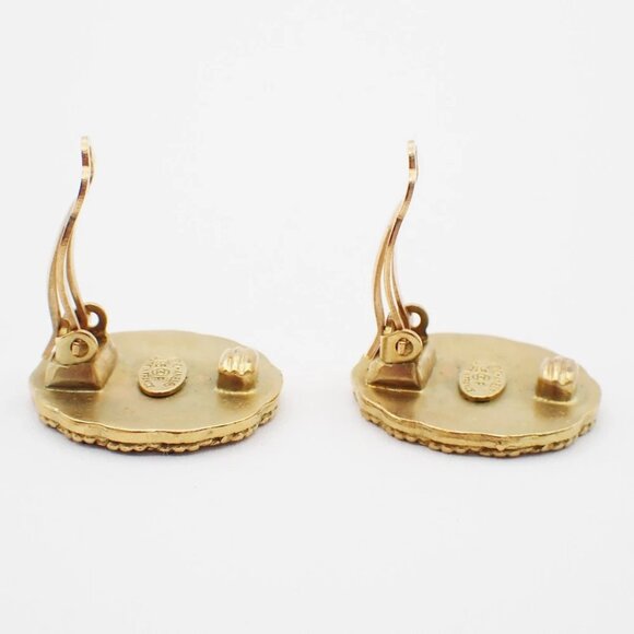 CHANEL CC Logo Earring 95P Clip-On Green Gold GHW Accessory Vintage 87RF631 - Picture 8 of 9